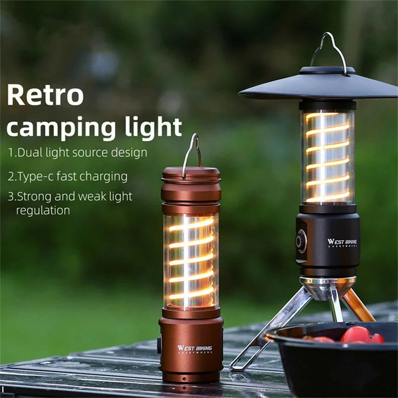 (image for) WEST BIKING Portable Camping Light 3 In 1 Multifunctional Outdoor LED Flashlight USB Charging Emergency Lamp Hanging Tent Light